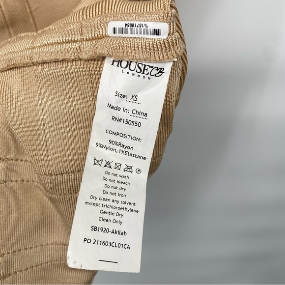 House Of CB Akilah Nude Deep V Bandage Dress- Size XS - Picture 9 of 9